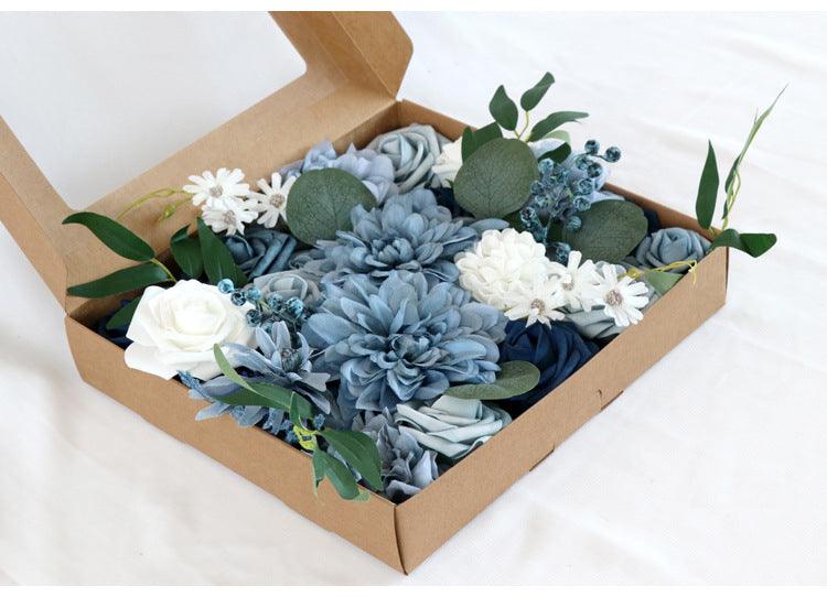Simulated mixed blue dahlia rose silk fabric aircraft box DIY interior decoration